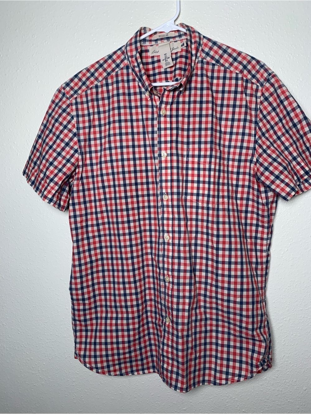H&M Short-Sleeve Button-Down Plaid Shirt - Red, White & Blue